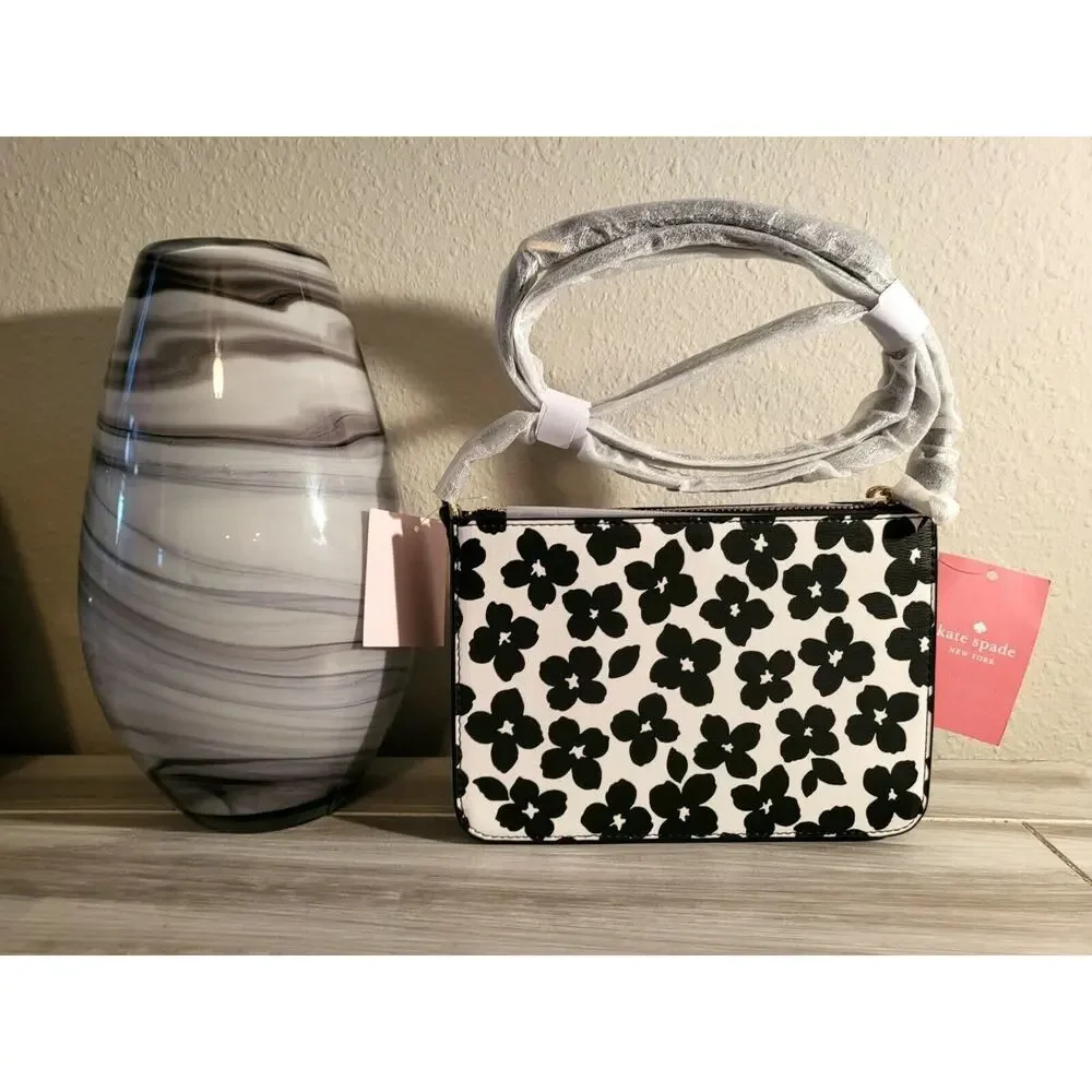 Kate Spade Darcy Small Slim Crossbody Handbag Black & White Floral MSRP $249